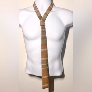 Ernst Brown, Orange & Khaki Square Thin 1960s Silk and Wool Tie